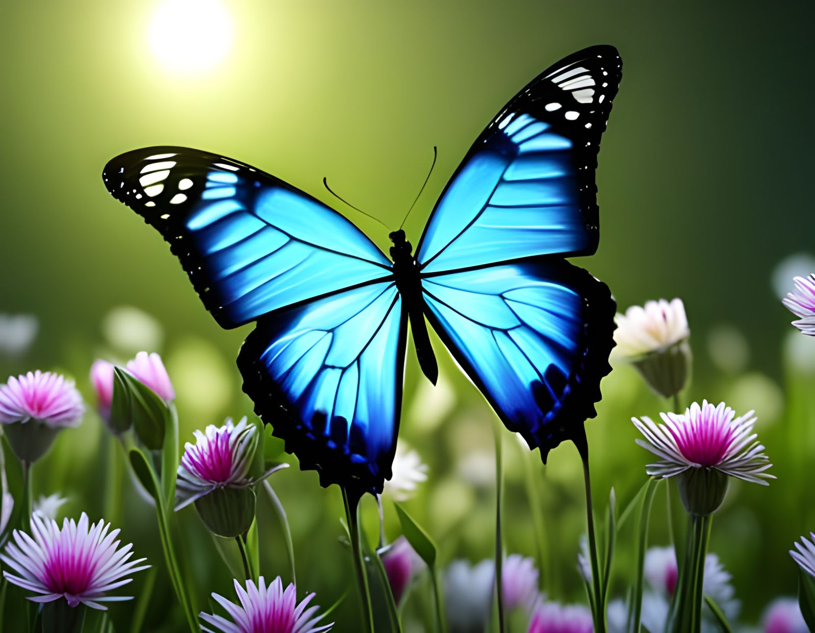 Butterfly in Moonlit Flower Field: Fantasy Concept Art