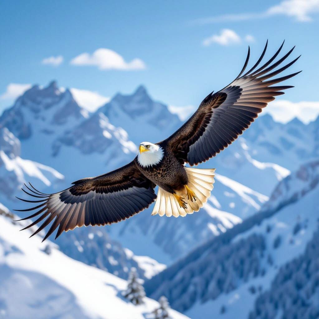 Majestic Eagle Soars Over Snowy Swiss Alps