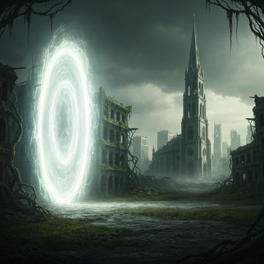 Ethereal Portal in Overgrown City Ruins