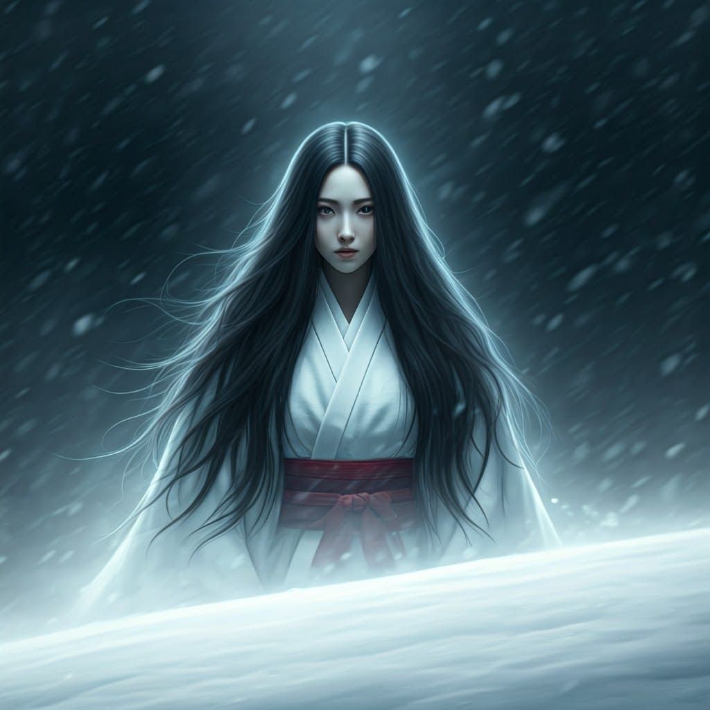 Ethereal Yuki Onna Portrait in a Snowstorm