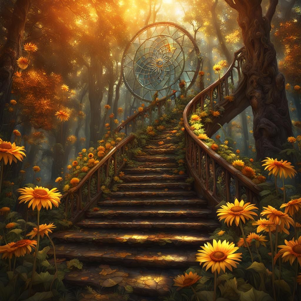 Stained Glass Forest Staircase in 3D