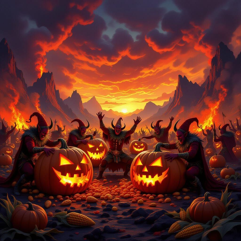 Hellish Harvest Festival: Imps Dance in Fiery Skies