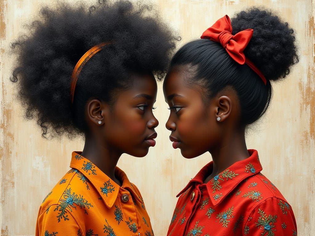 Joyful Chubby Black Girls in Quilted Fabric Art