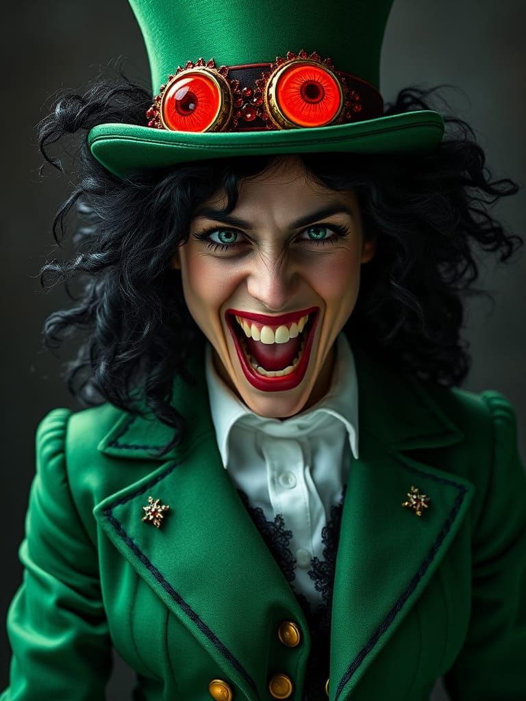 Manic Drow Woman with Eyeball Hat, Cinematic Style