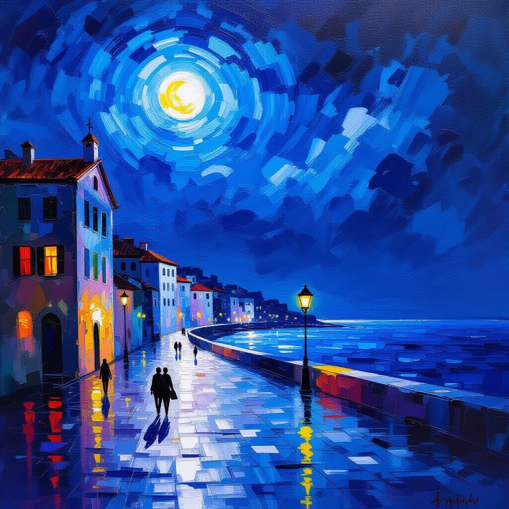 Impressionist Day and Night Masterpiece in Gouache and Water...