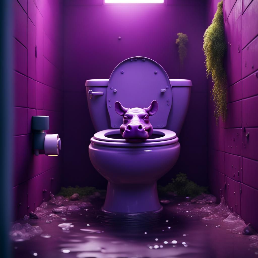 Purple Hippo on Toilet: Detailed Matte Painting