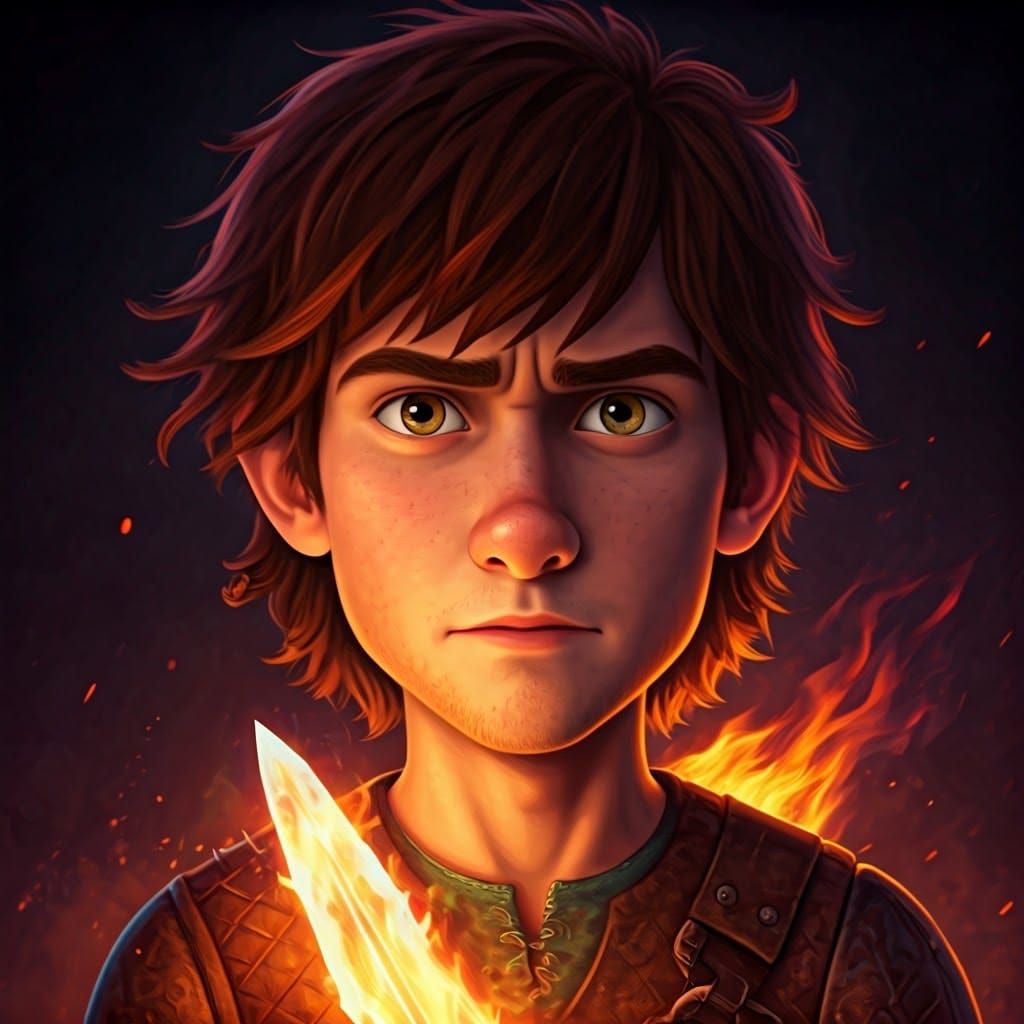 Hiccup Haddock with Fire Sword: Fantasy Concept Art