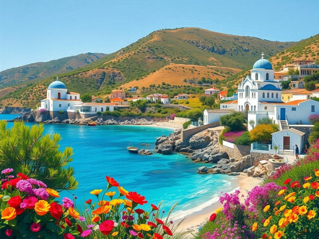Fauvist Greek Island Paradise in Vibrant Tropical Hues
