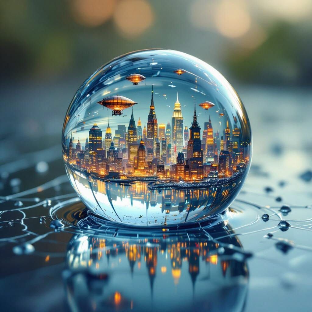 Miniature City Inside Dewdrop: Optical Surrealism