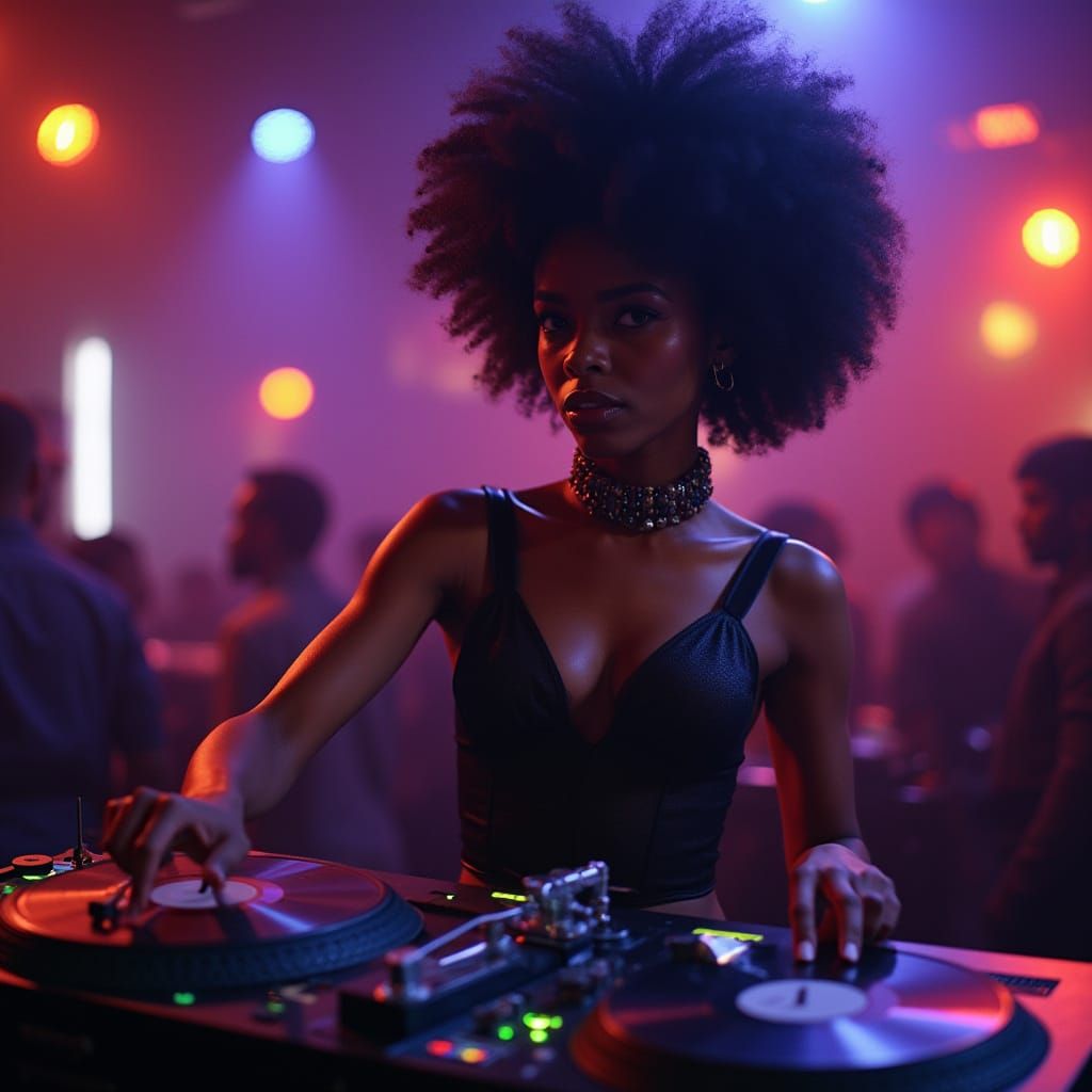 Black Woman DJ Spins Tracks in NYC Nightclub, Afro Puffs