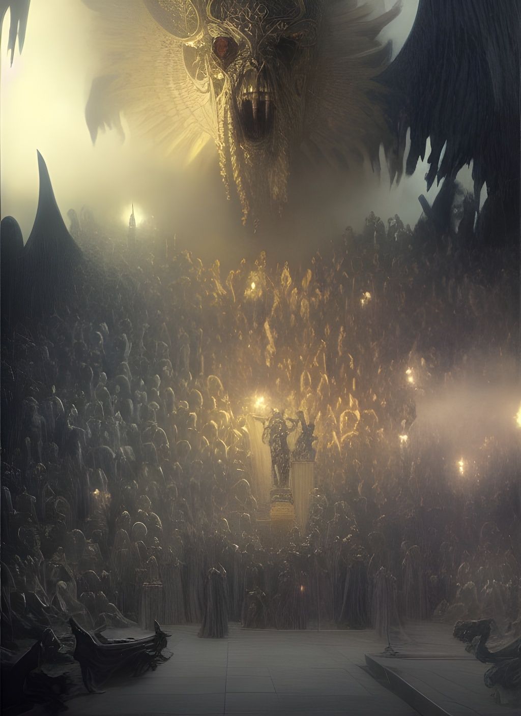 Golden Demon Surrounded by Ghostly Angels