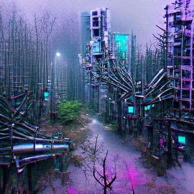 Dystopian Metal Forest in Cyberpunk Style