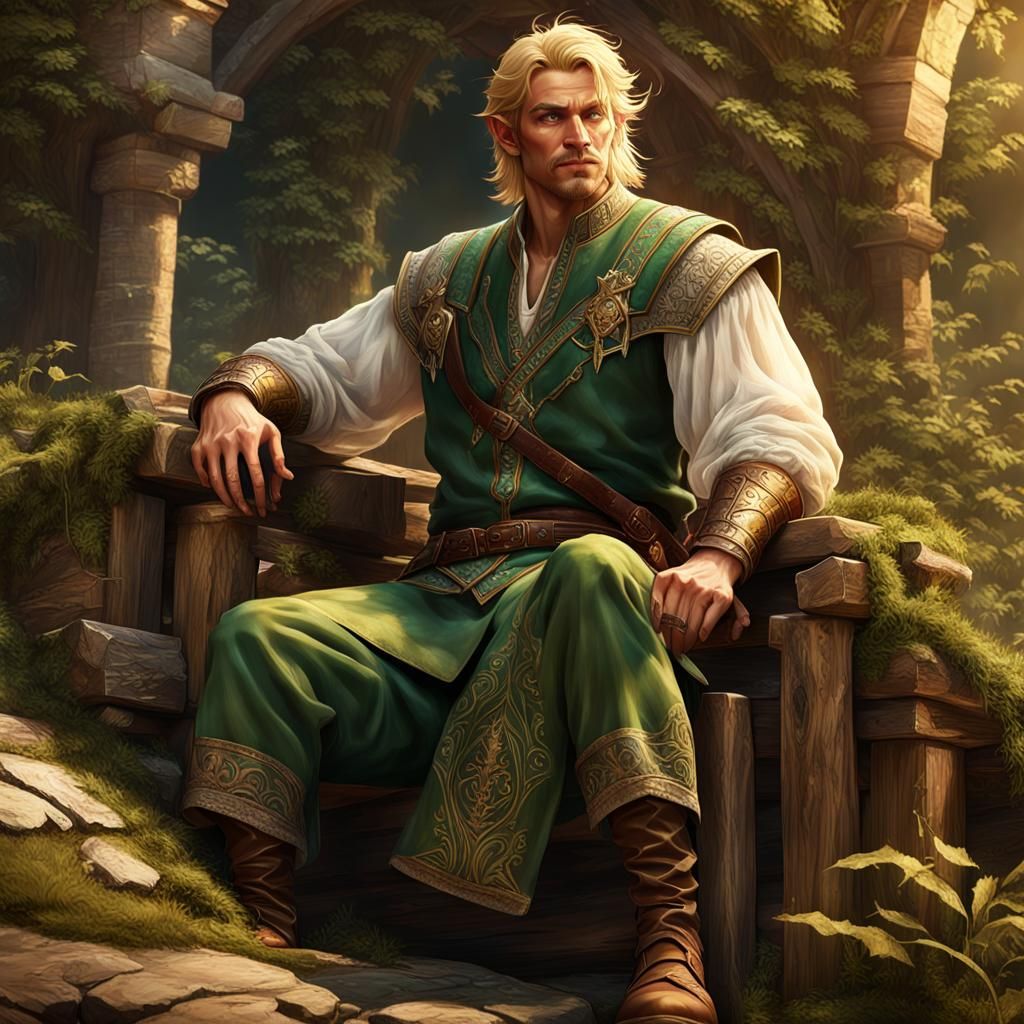 Handsome Wood Elf Bard in Dark Fantasy Style