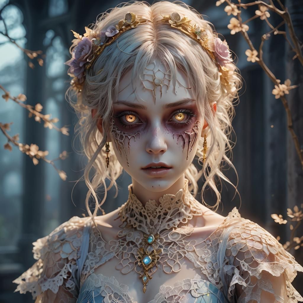 Ethereal Zombie Girl in Anime Style