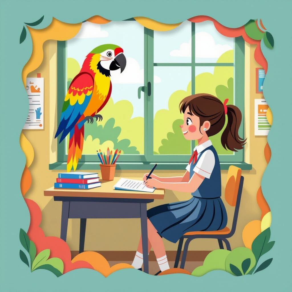 Classroom Scene in Paper Cutout Style