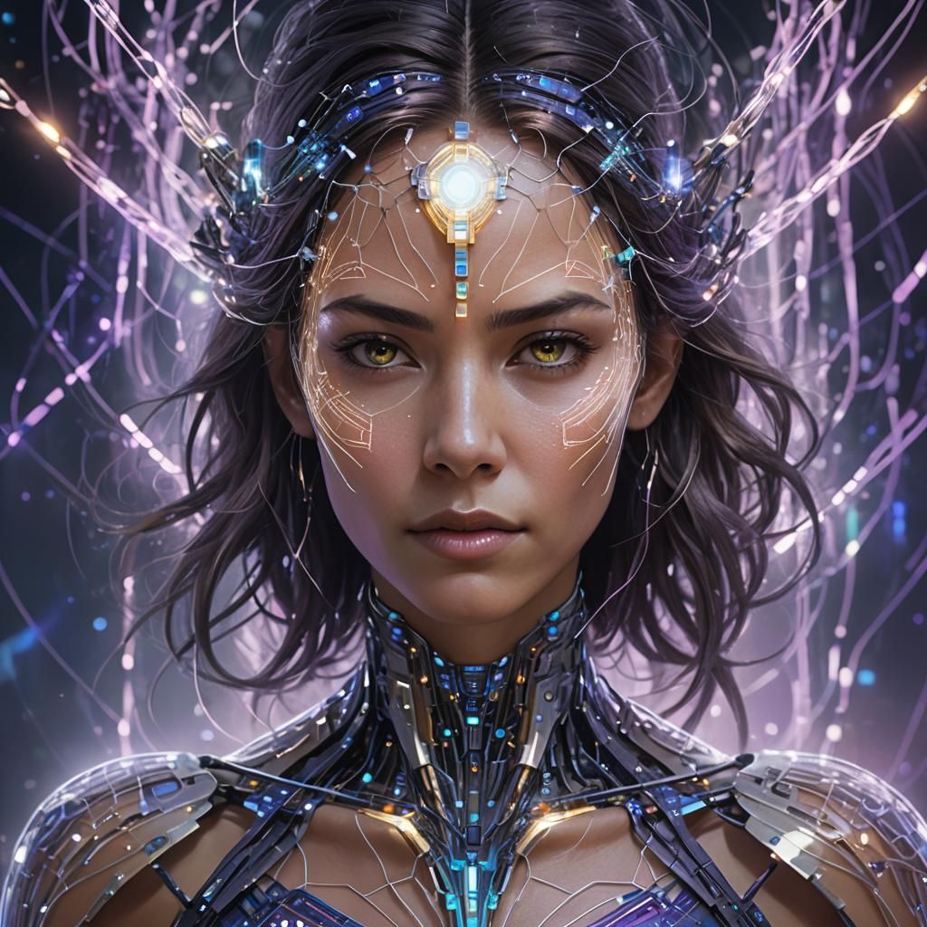 Woman with Glowing Circuitry: Digital Concept Art