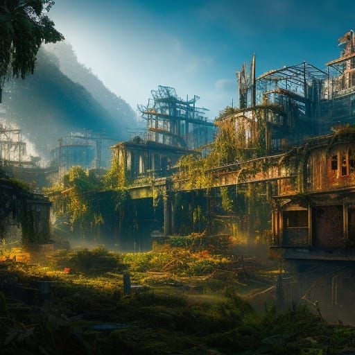 Hyperrealistic Overgrown City in Apocalyptic Surrealism
