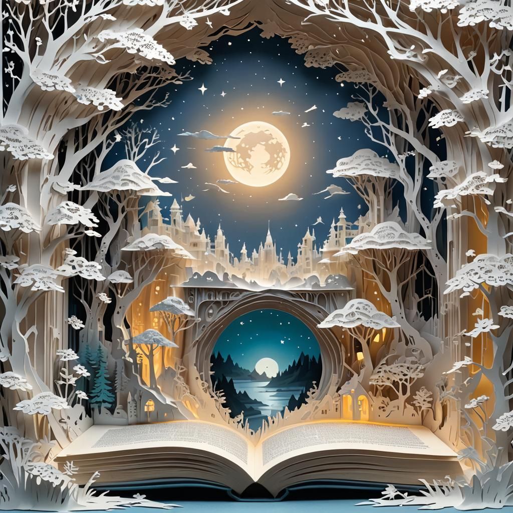 Sci-Fi World Emerges from Paper Book Sculpture