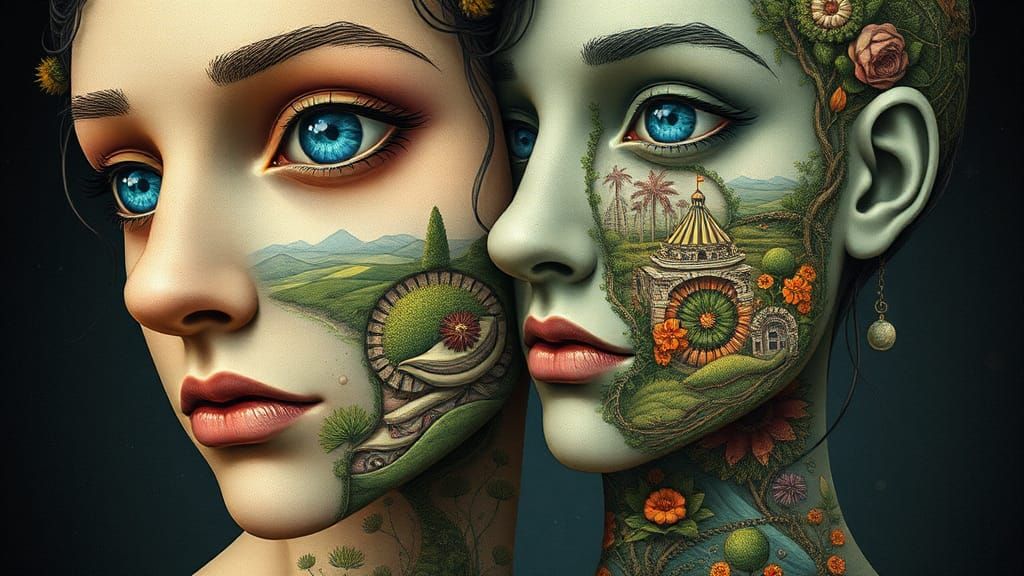 Intertwined Mindscapes: Ethereal Mixed-Media Concept Art