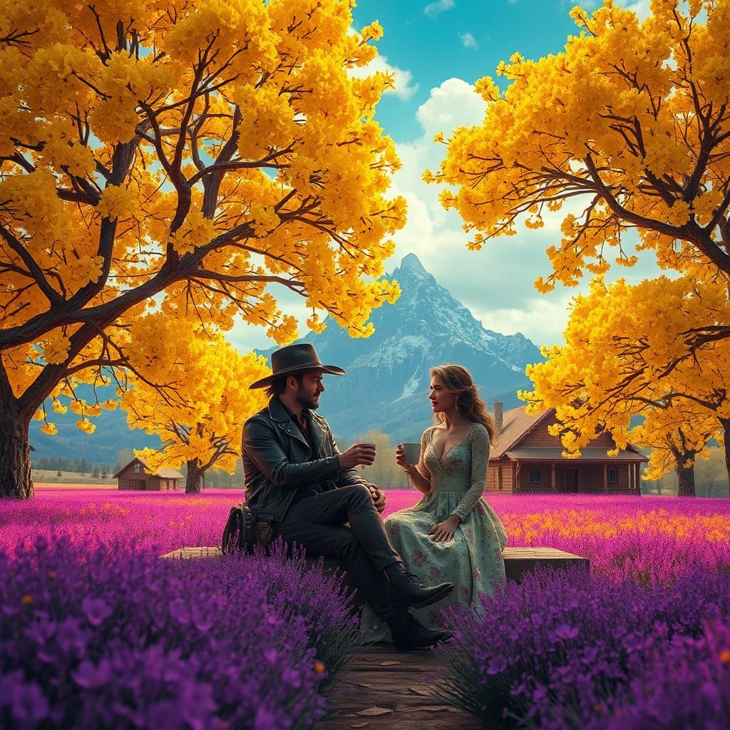 Cyberpunk Cowboy Cottage in Neon Meadow