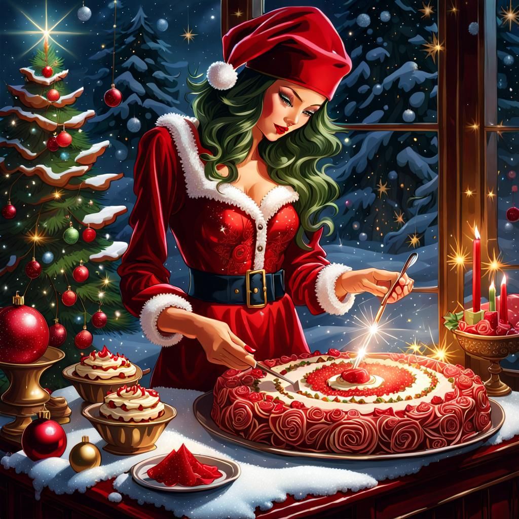 Christmas Elf Baking: Hyperdetailed Whimsical Portrait