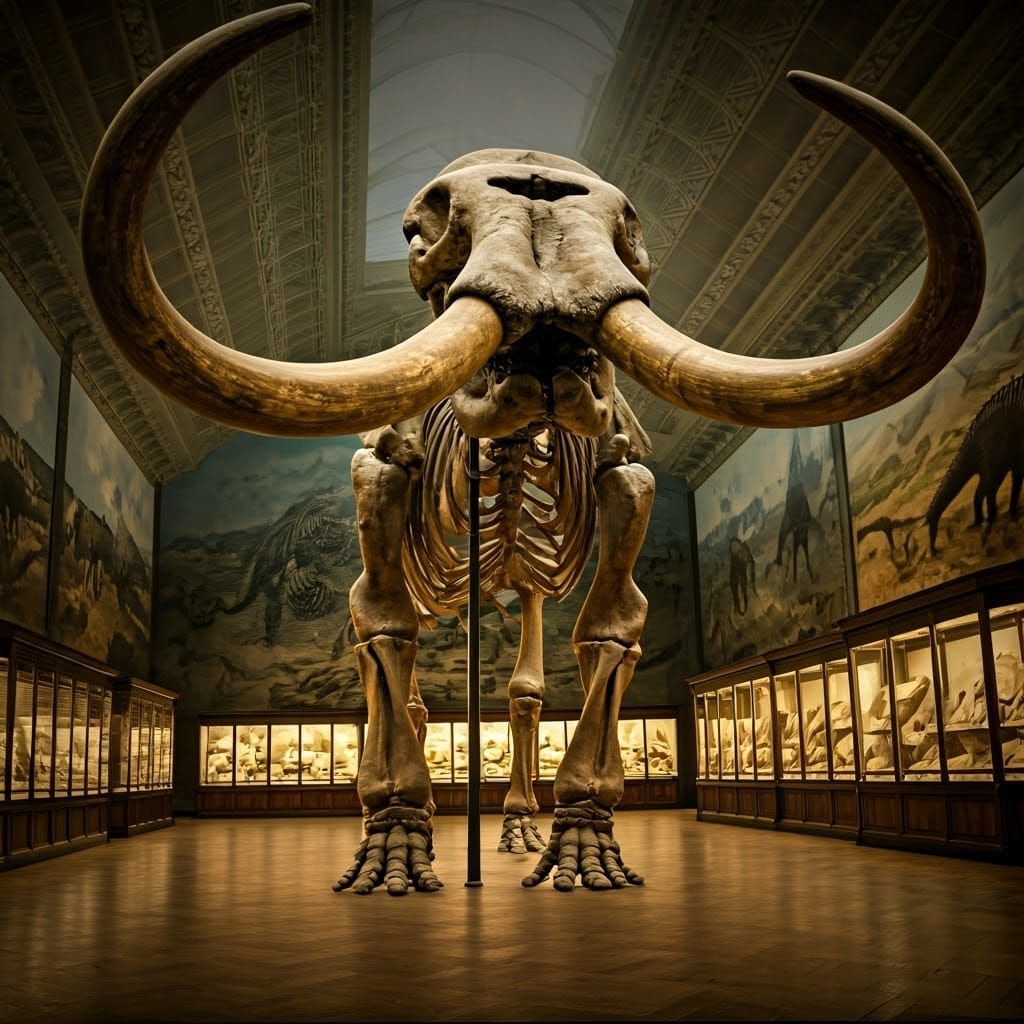 Majestic Mammoth Skeleton in Vintage Museum