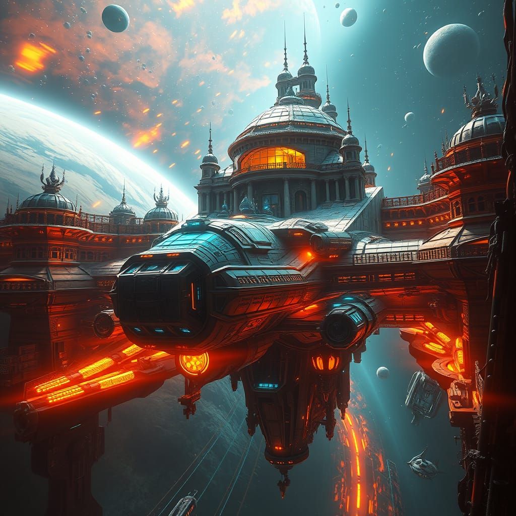 Ethereal Renaissance Starship in Triadic Hues