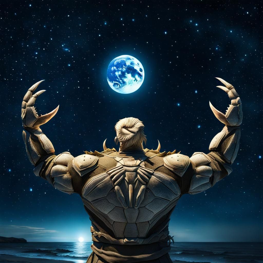 Crab Zodiac Man Reaching for the Moon