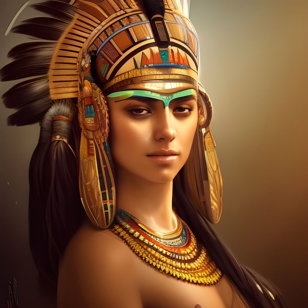 Egyptian Woman Portrait in Hyperdetailed Art Nouveau Style
