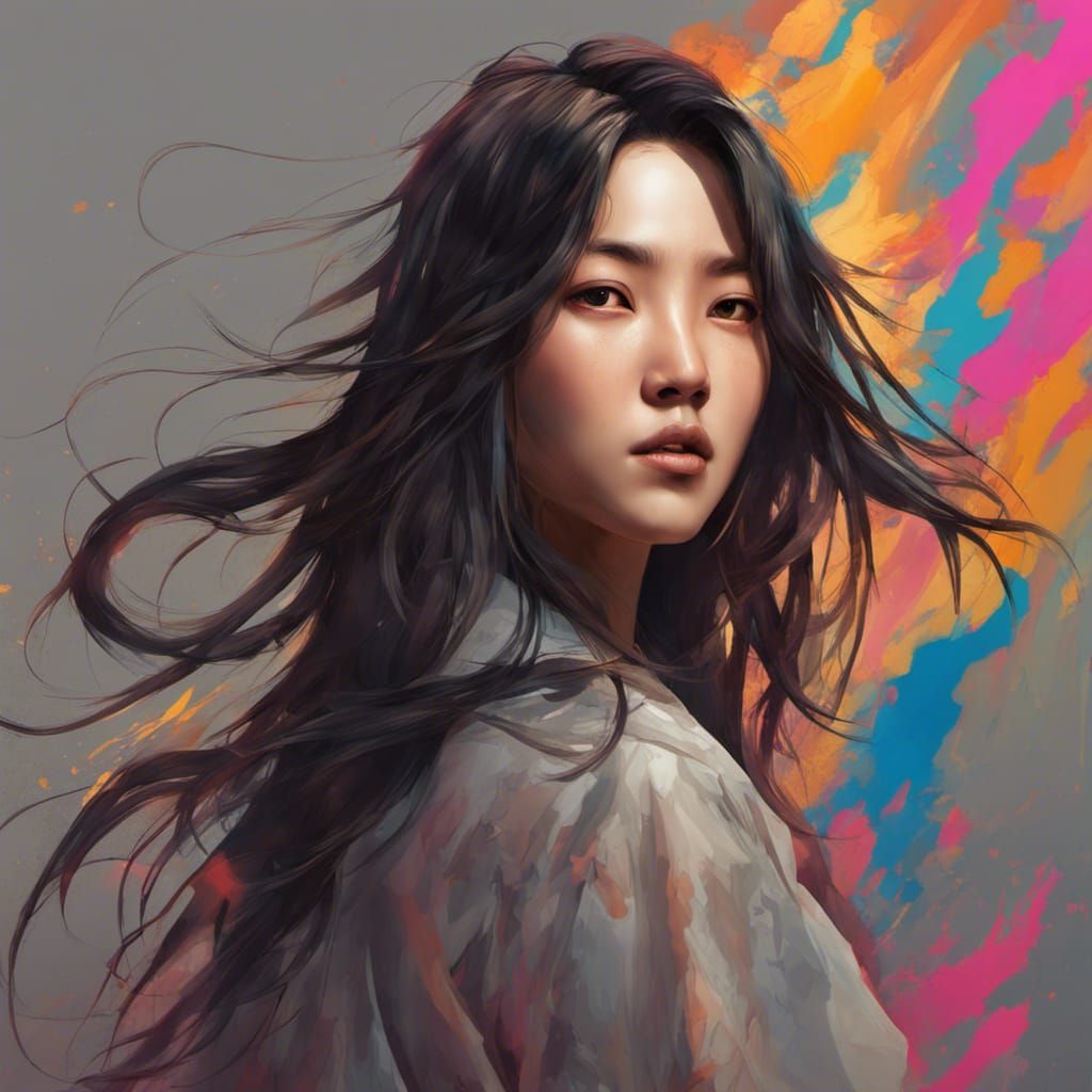 Detailed Portrait of Androgynous Asian in Splash Art