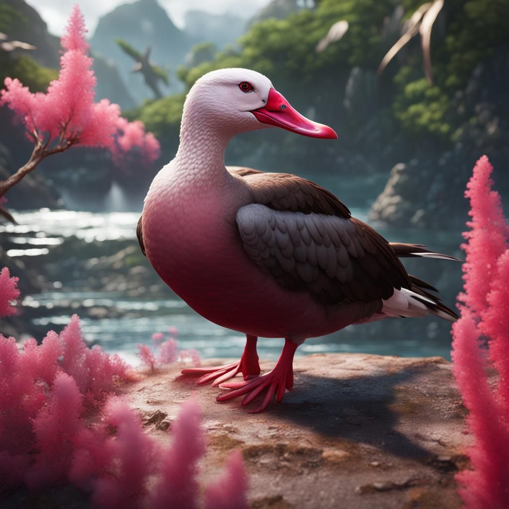 Pink-Eared Duck and Booby Hybrid: Fantasy Concept Art