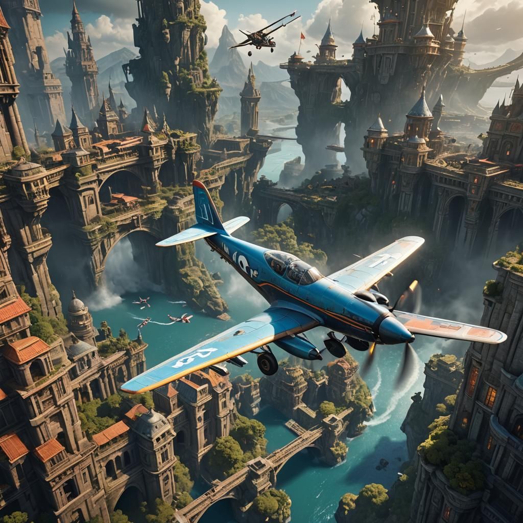 Detailed Plane Racing Fantasy Concept Art