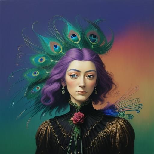 Surreal Woman with Rose Gold Skin and Feathers