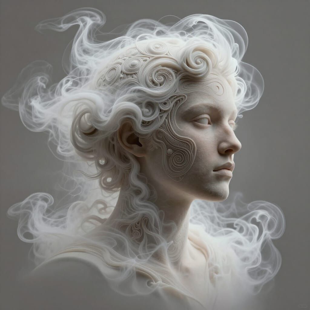 Person Made of Mist on Neutral Background