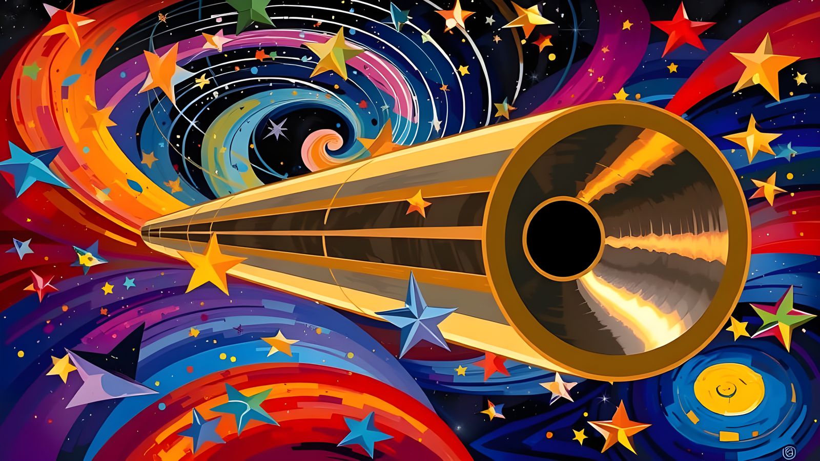 Surreal Cosmic Cylinder in Paul Klee-Inspired Poster Art