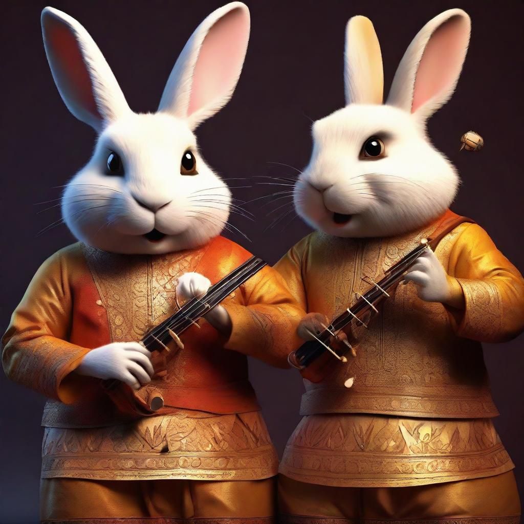 Rabbit Musicians in Indian Attire: 3D Digital Art