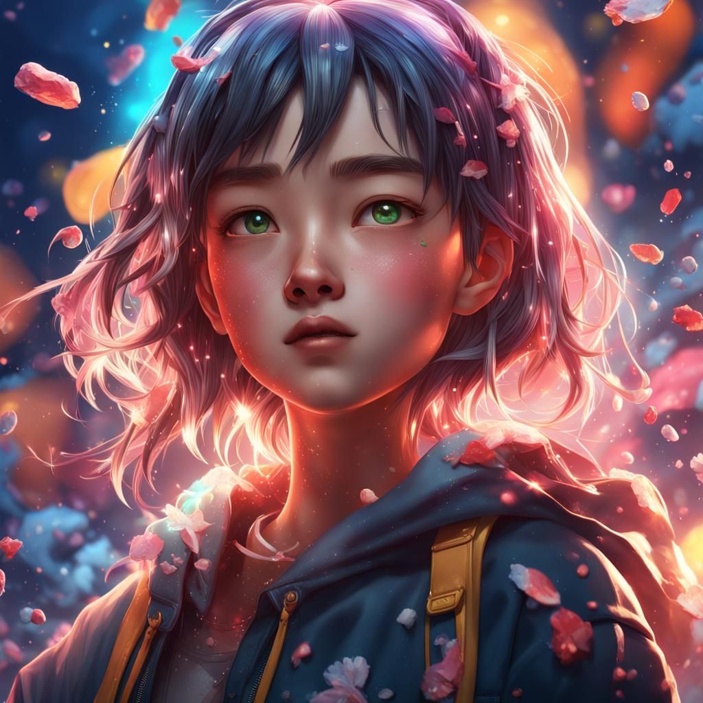 3D Anime Girl in Hyperrealistic Splash Art