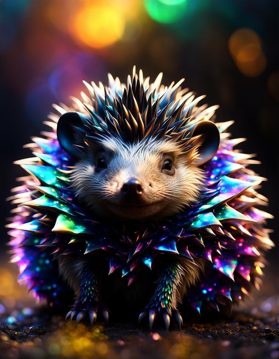 Holographic Hedgehog Dragon Cub Portrait in CGI