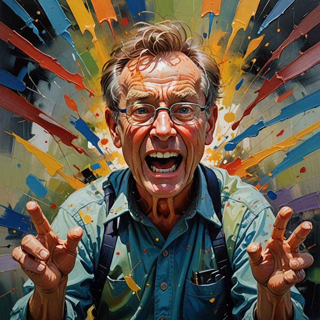 Whimsical Procrastinator in Energetic Oil Painting