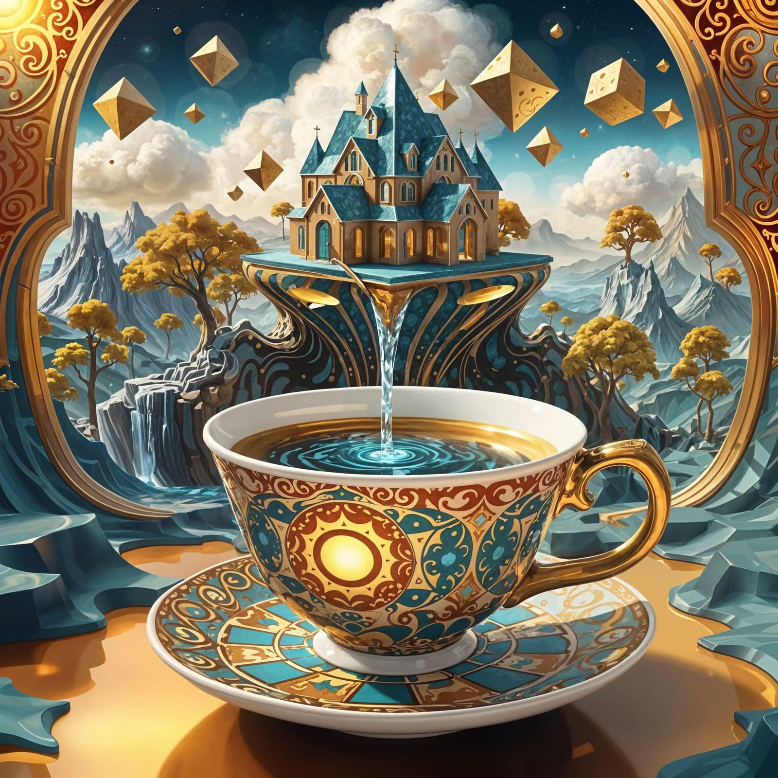 Epic Fantasy Landscape in a Teacup: Geometric Surrealism