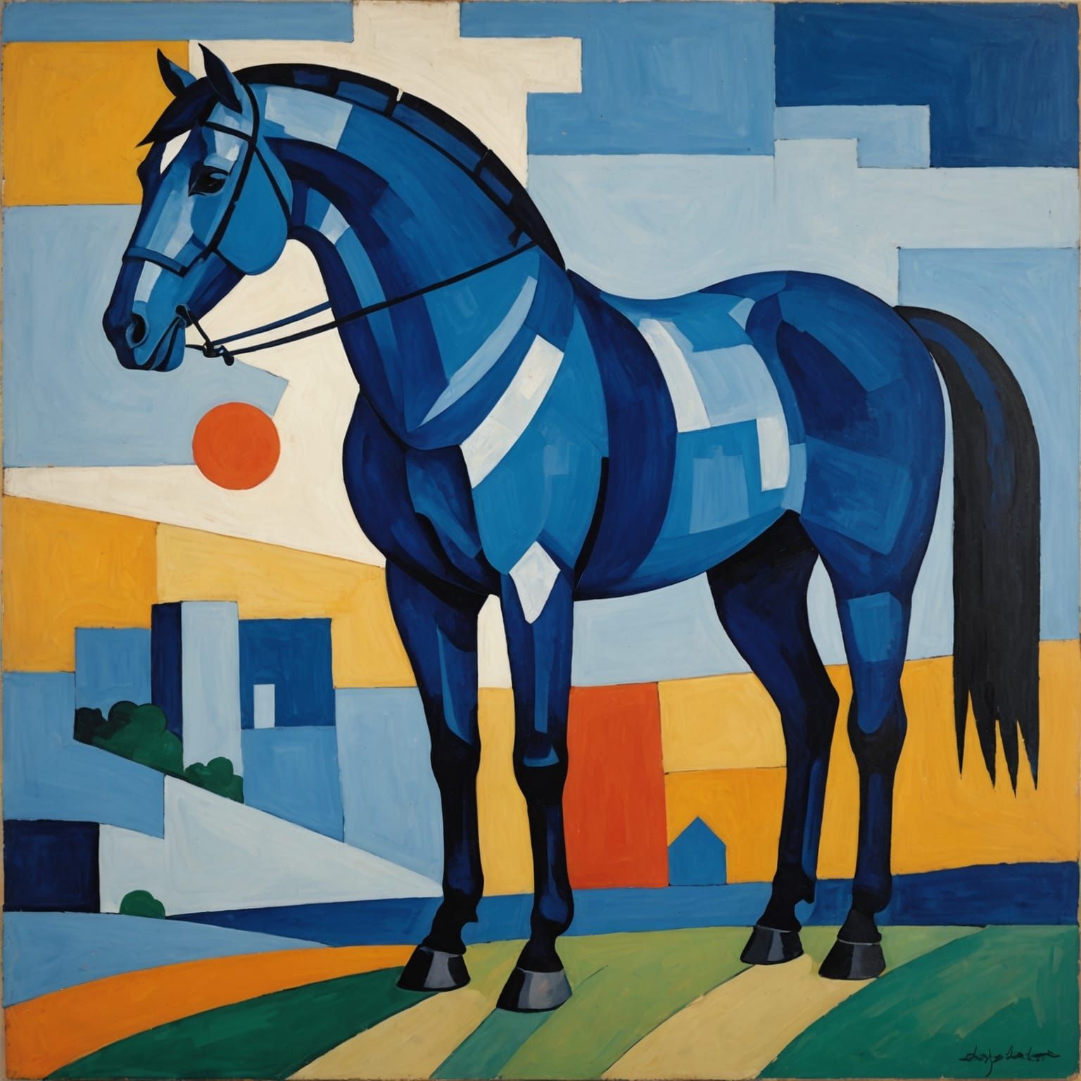 Blue Horse in Cubist Style