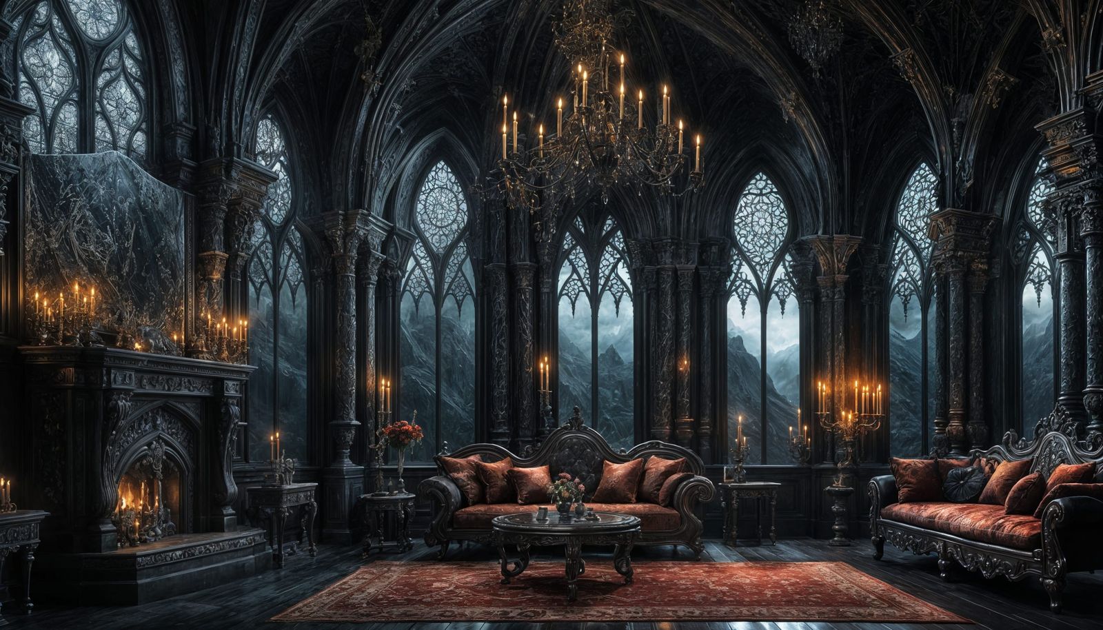 Luxury Gothic Living Room in Dark Fantasy Style