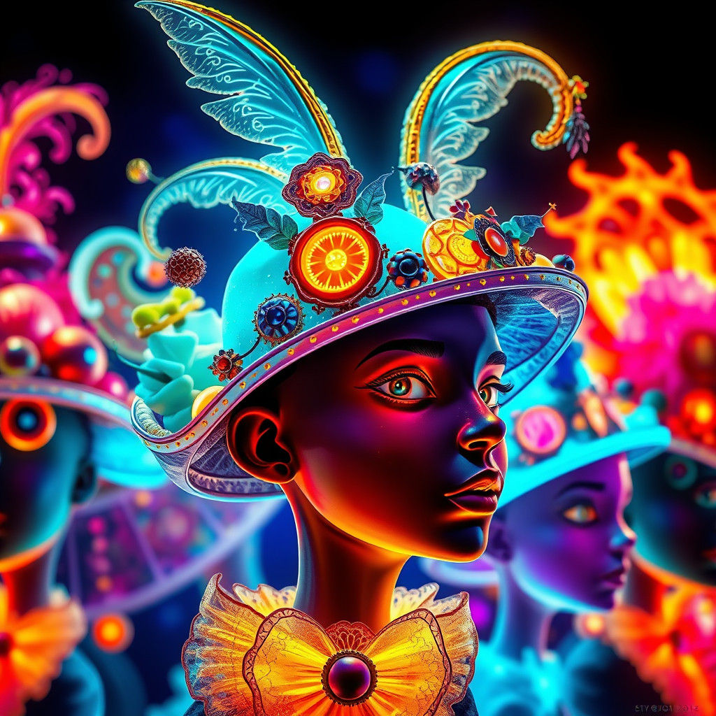Bioluminescent Whimsical Hats in Hyperrealistic Splash Art