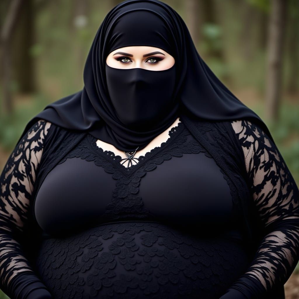 Mature Woman in Niqab and Lace Catsuit