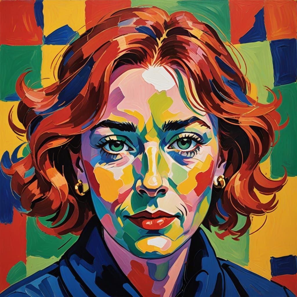 Fauvist Portrait of a Red-Haired Woman with Bold Colors