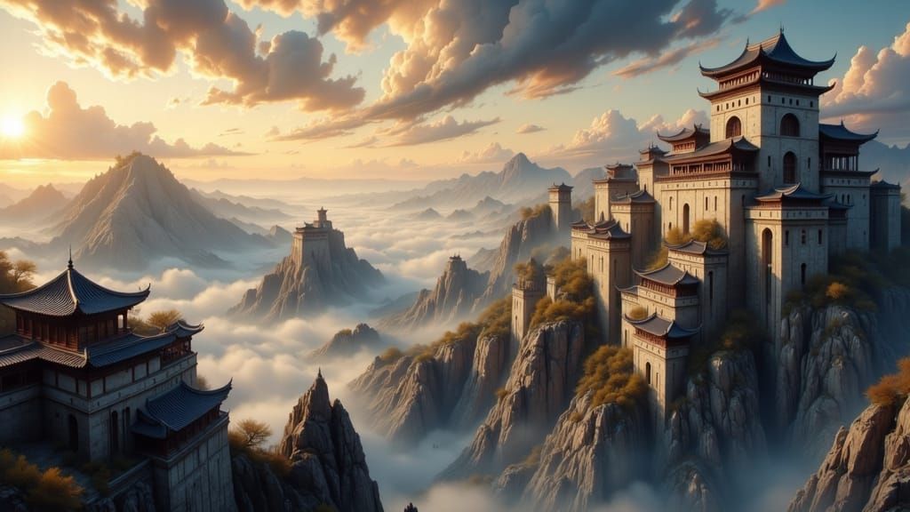 Epic Chinese Fortress at Golden Hour