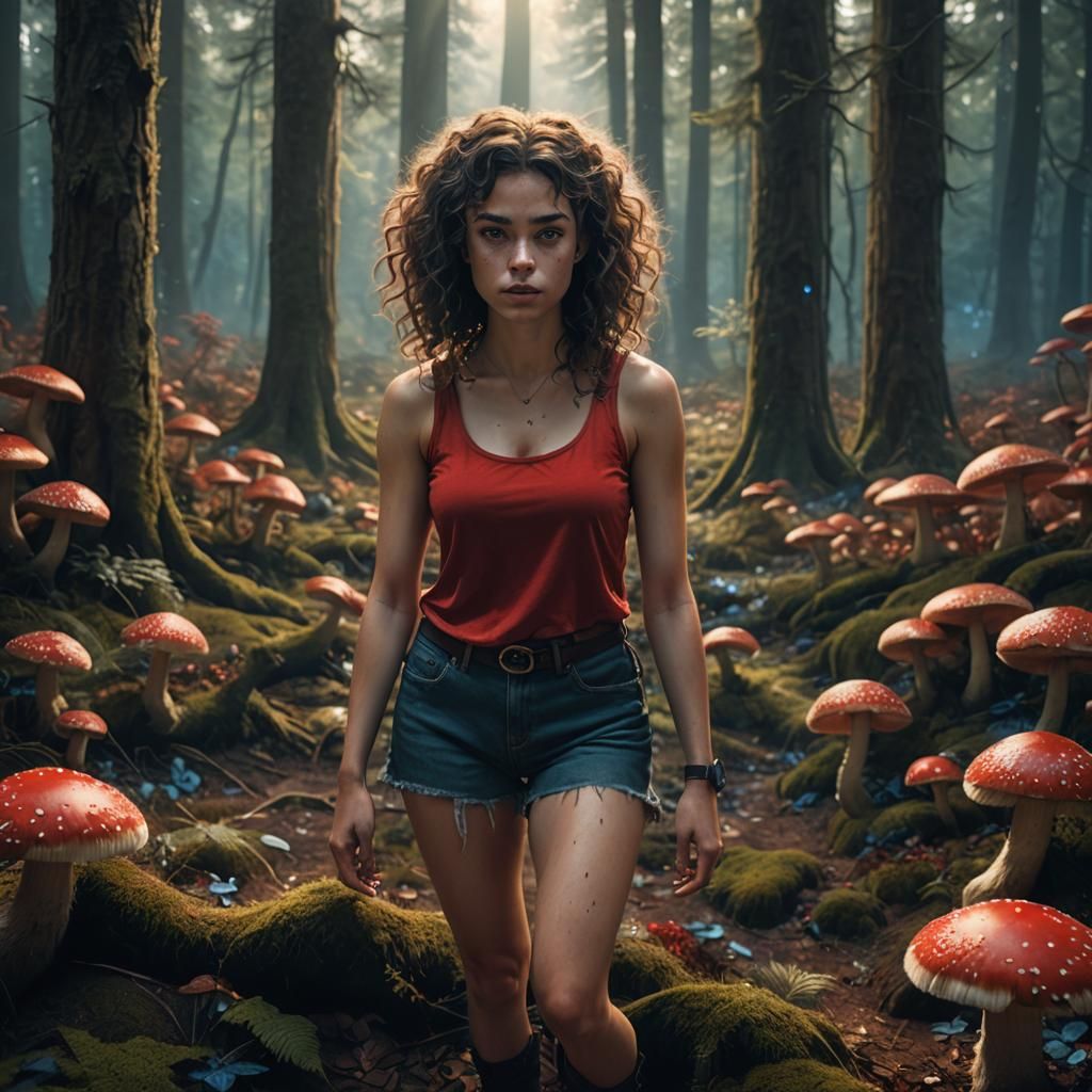 Werewolf Girl in Glowing Forest: Fantasy Concept Art