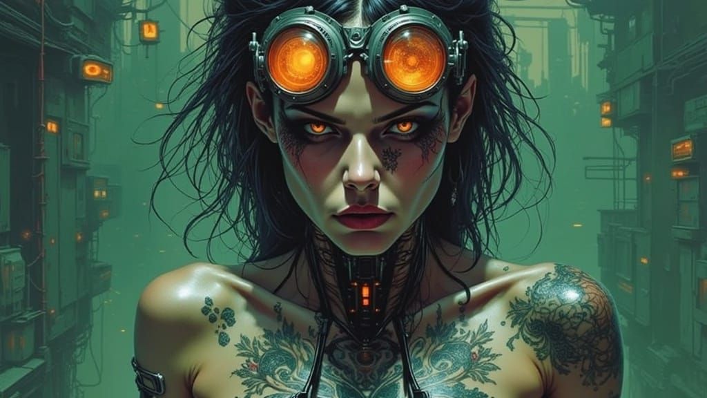 Cyberpunk Net Runner Hacking on Rooftop