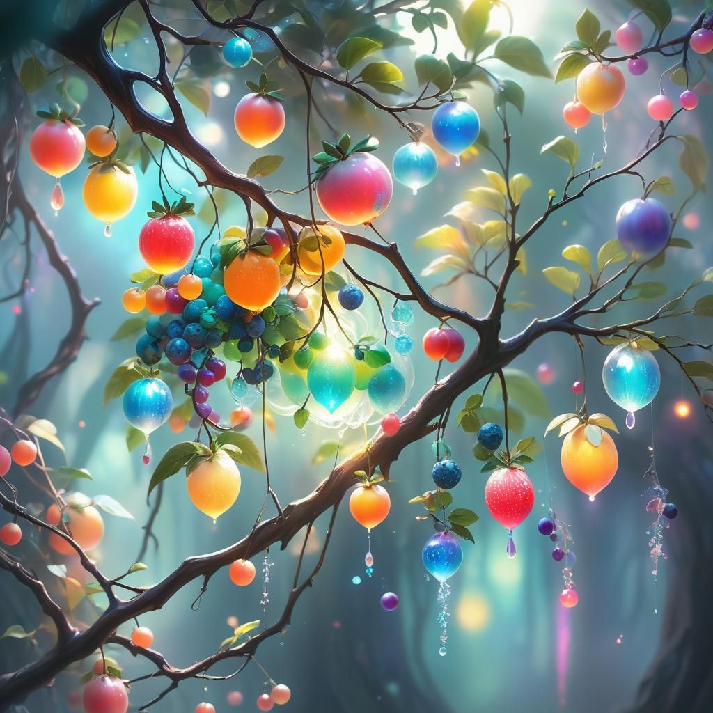Glowing Magic Fruits in Enchanting Fantasy World