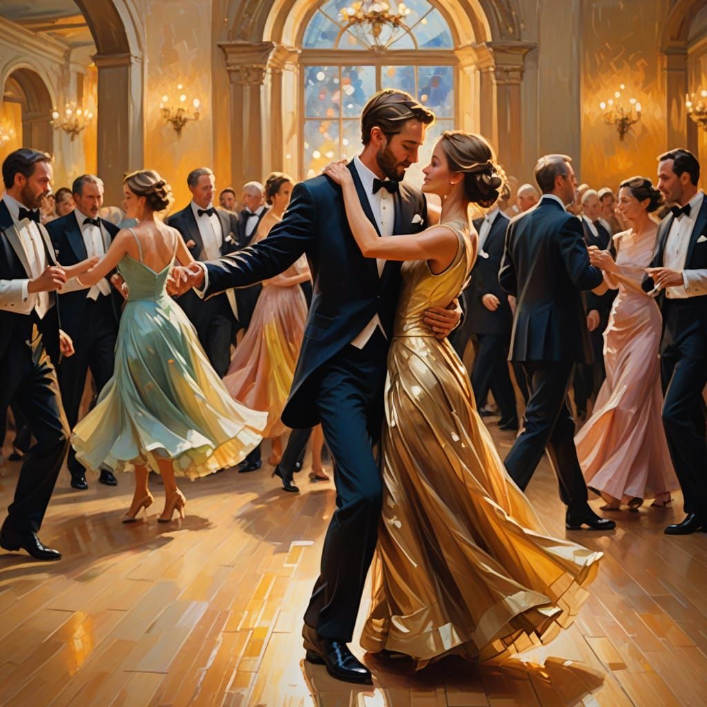 Romantic Ballroom Dance in Soft Impressionist Style